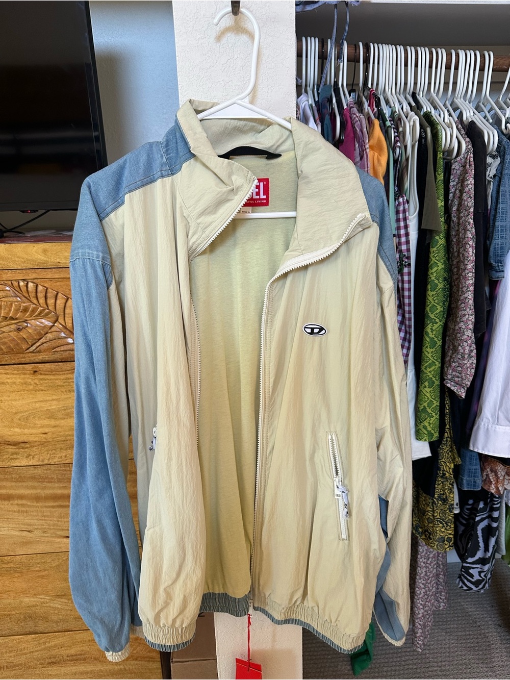 Diesel Beige and Light Blue Colorblock Windbreaker